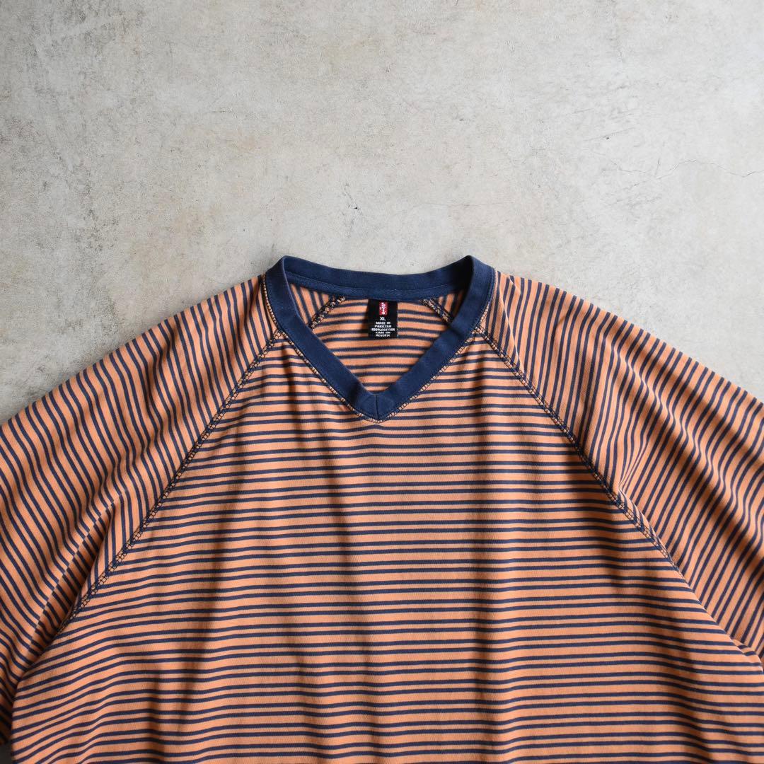 90s Levis リーバイス ボーダーTシャツ オレンジ×ネイビー レア XL