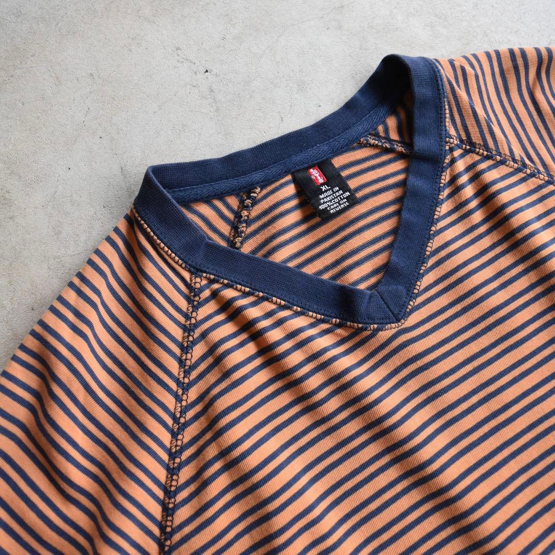 90s Levis リーバイス ボーダーTシャツ オレンジ×ネイビー レア XL