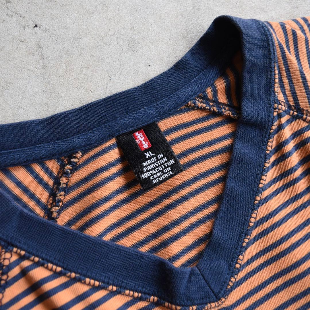 90s Levis リーバイス ボーダーTシャツ オレンジ×ネイビー レア XL