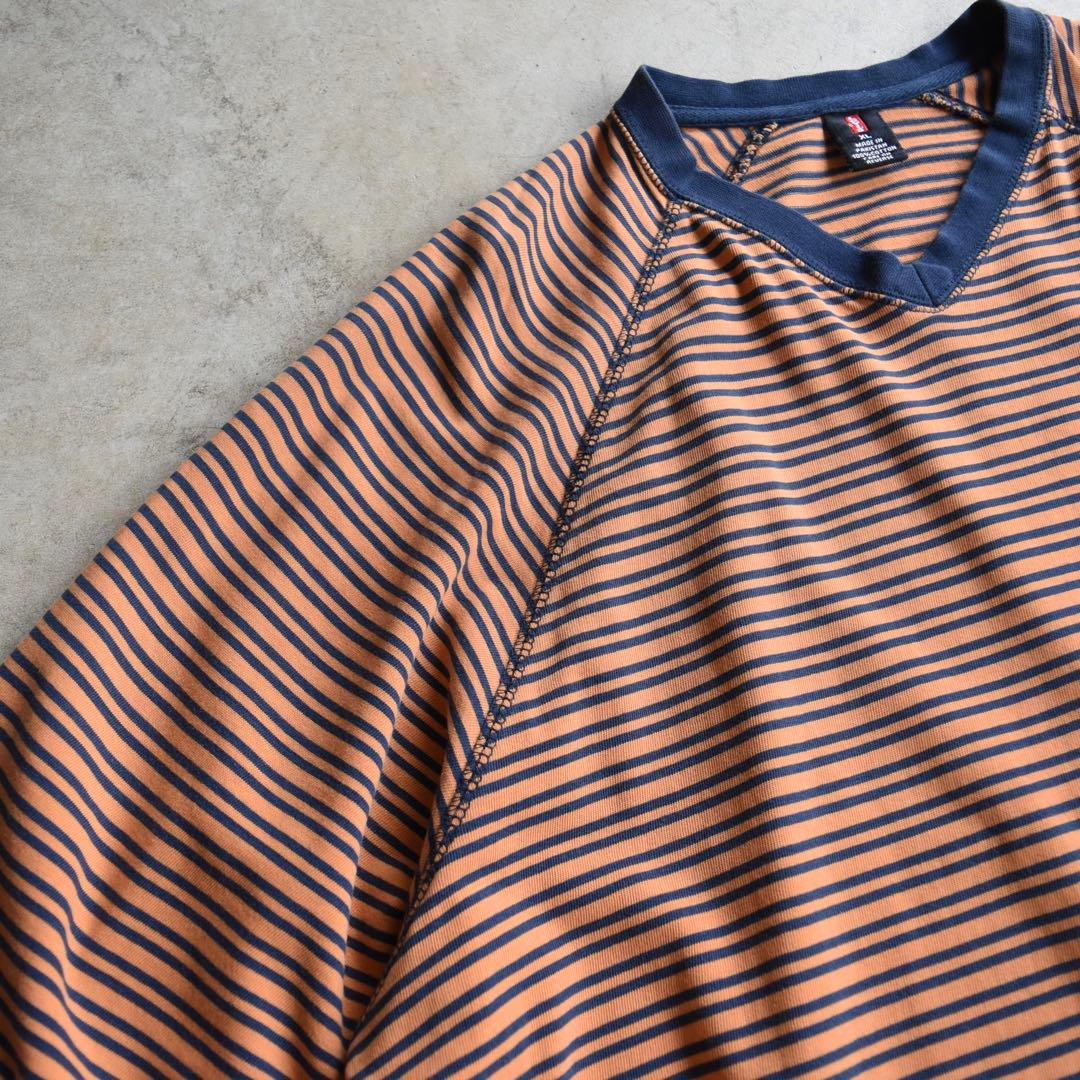 90s Levis リーバイス ボーダーTシャツ オレンジ×ネイビー レア XL