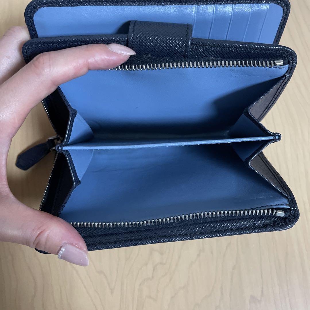 〈美品〉PRADA プラダ　二つ折り財布　サフィアーノ　バイカラー　ネイビー