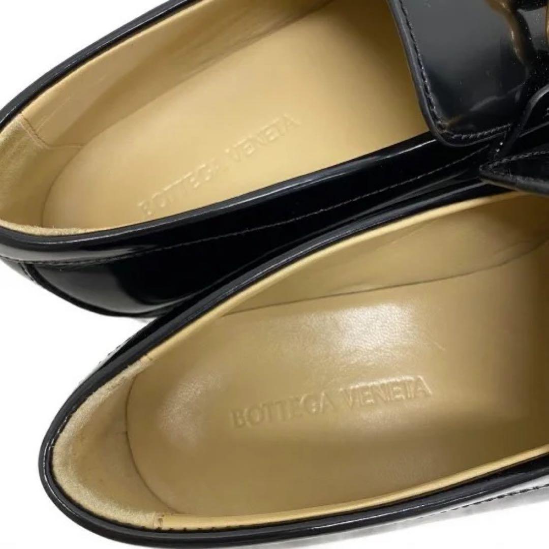 ボッテガヴェネタ ムッシュローファー ゴールド金具 厚底 エナメルレザー 黒 BOTTEGA VENETAレザー ローファー “ムッシュ” サイズ39 1/2