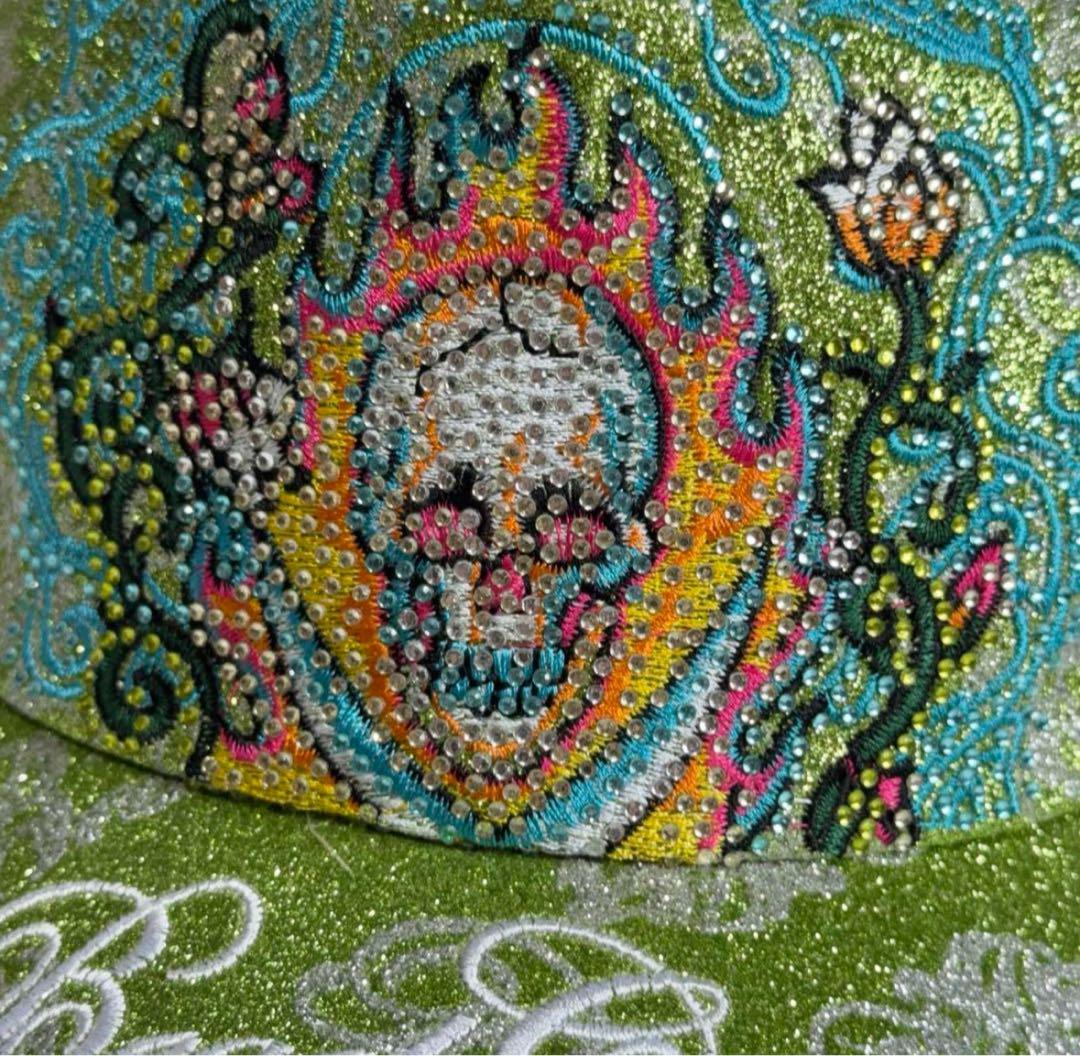 00s y2k 刺繍 ラインストーン ラメ スカル メッシュキャップ