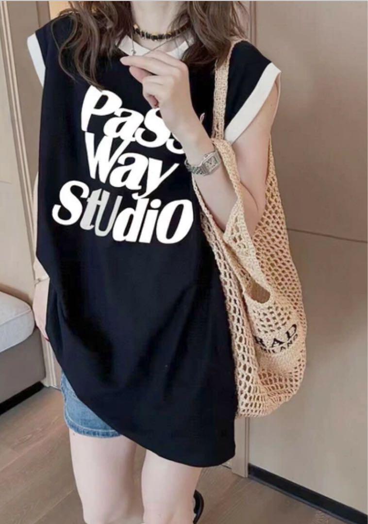 Private Beach ロゴプリントノースリーブTシャツミニワンピース