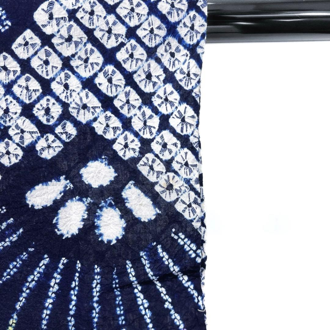 浴衣 有松鳴海絞り 花模様 扇 鹿の子 藍染 着物 063a d 浴衣 有松鳴海絞り 花模様 扇 鹿の子 藍染 着物 063a d