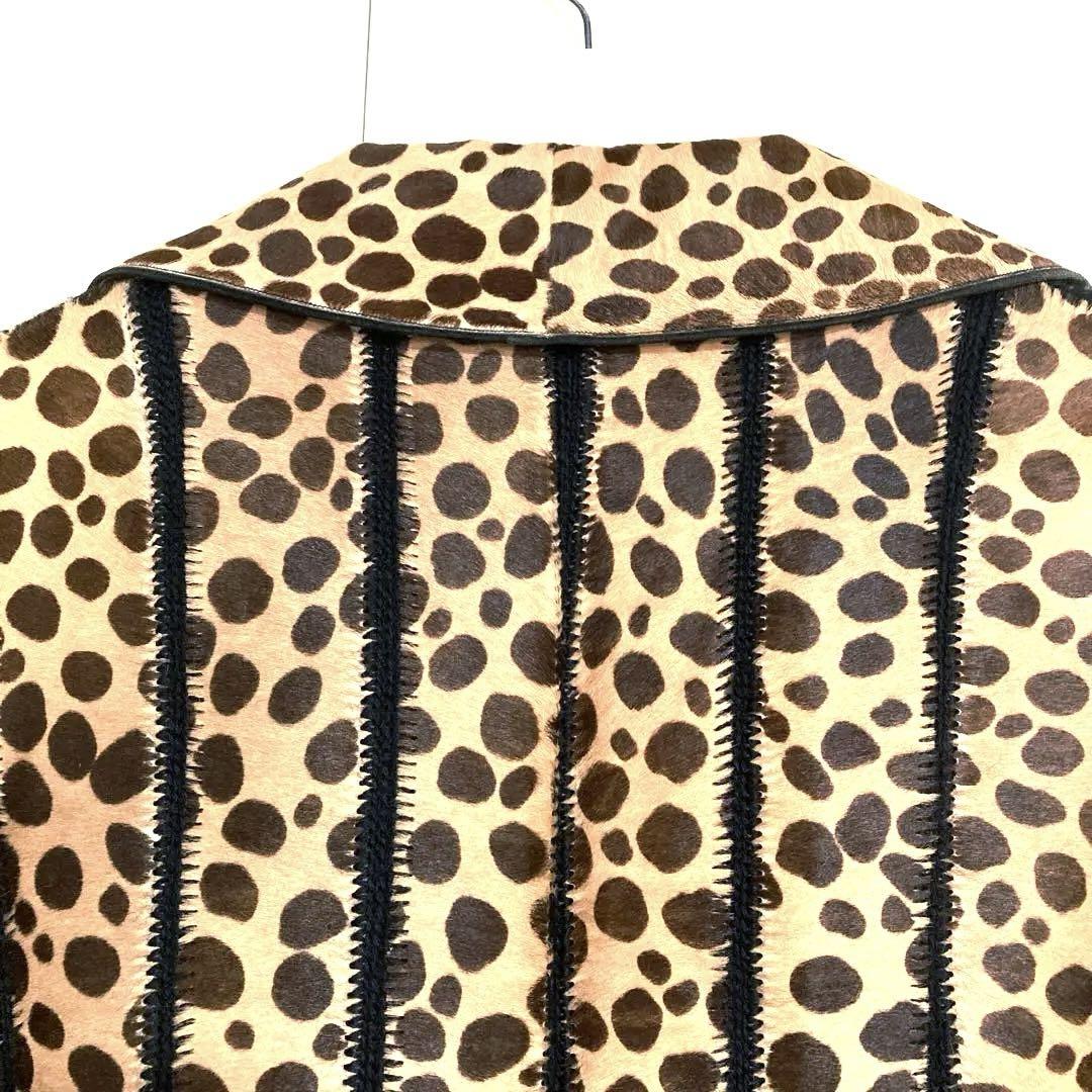 ヒョウ柄ハラコ本革毛皮付き　　　ジャケット美品イタリア製　珍しいデザイン個性的
