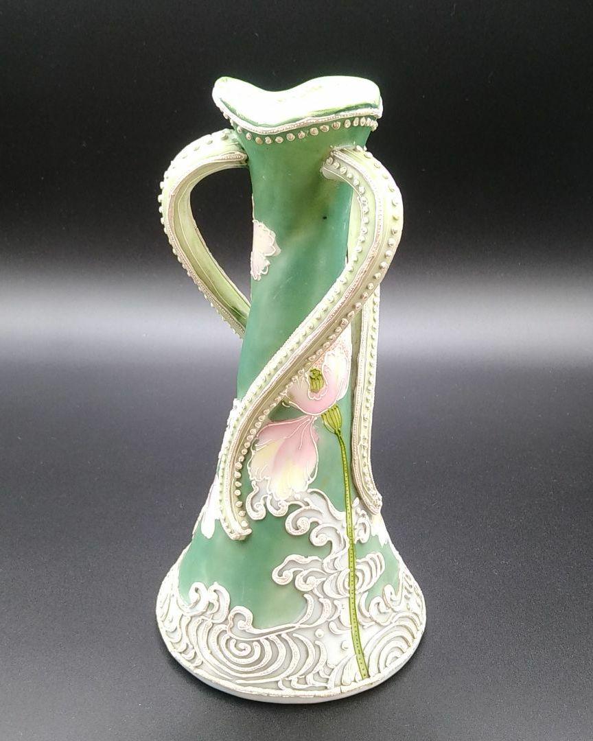 希少 里帰り品 波 盛上げ 花絵 花瓶