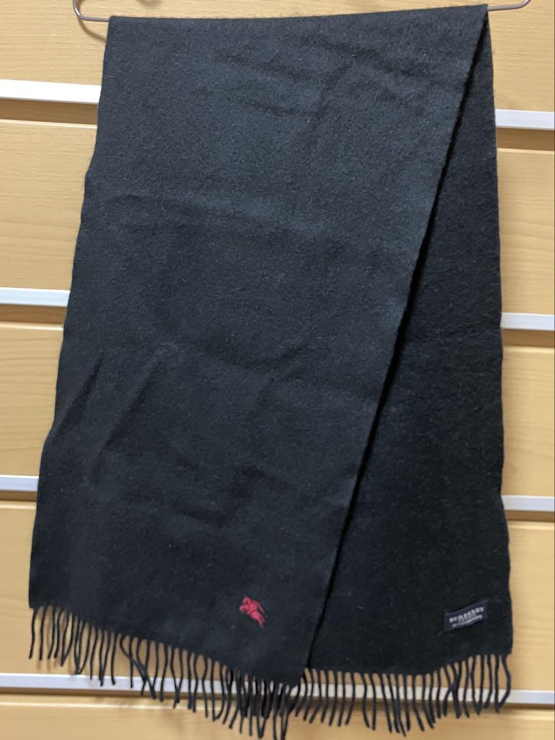 BURBERRY カシミヤ マフラー 黒 フリンジ付き