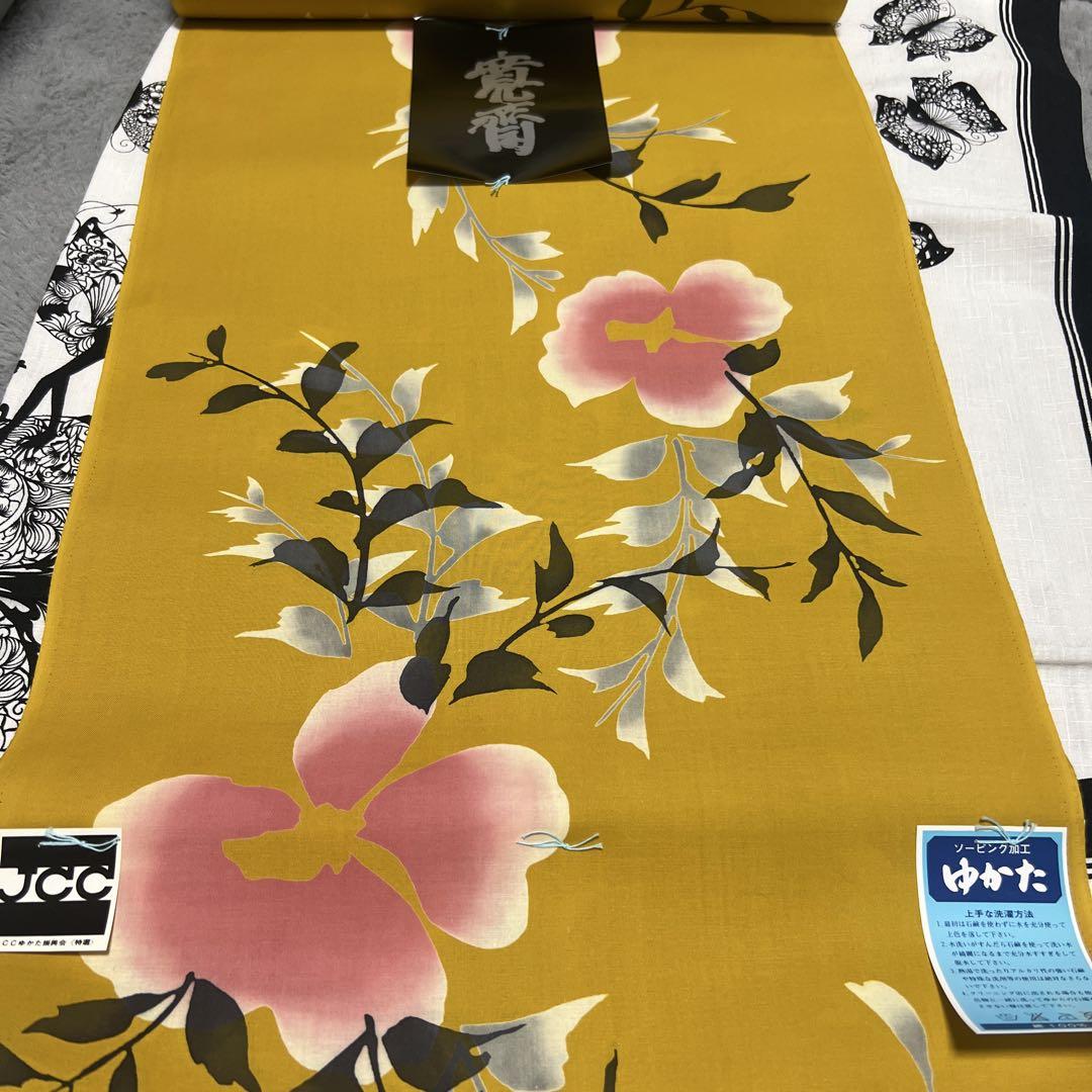 JCC 花柄 浴衣反物 マスタードイエロー 山本寛斎