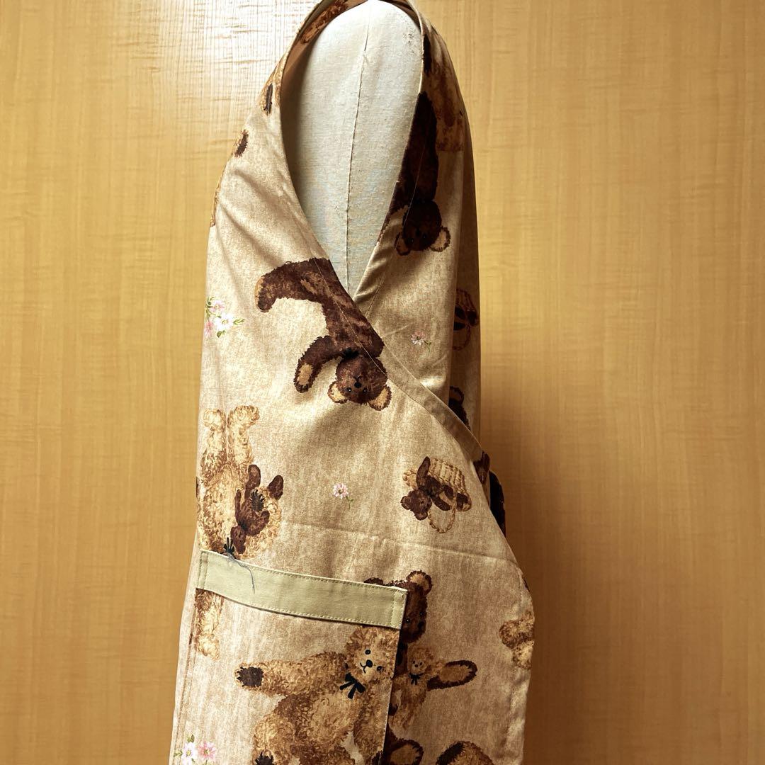 新品　重ねジャンパースカート　エプロン　くま総柄　クマ　リメイク