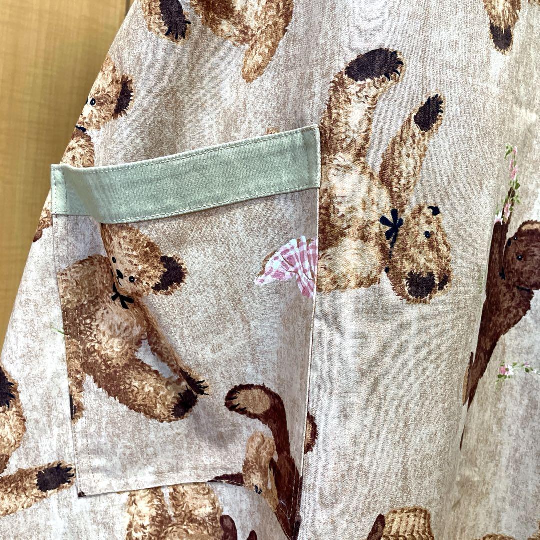 新品　重ねジャンパースカート　エプロン　くま総柄　クマ　リメイク