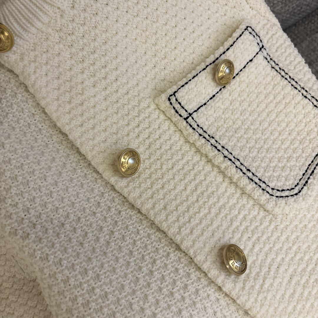 【美品】アニュアンス anuans ノーカラー ニット ジャケット　WHT