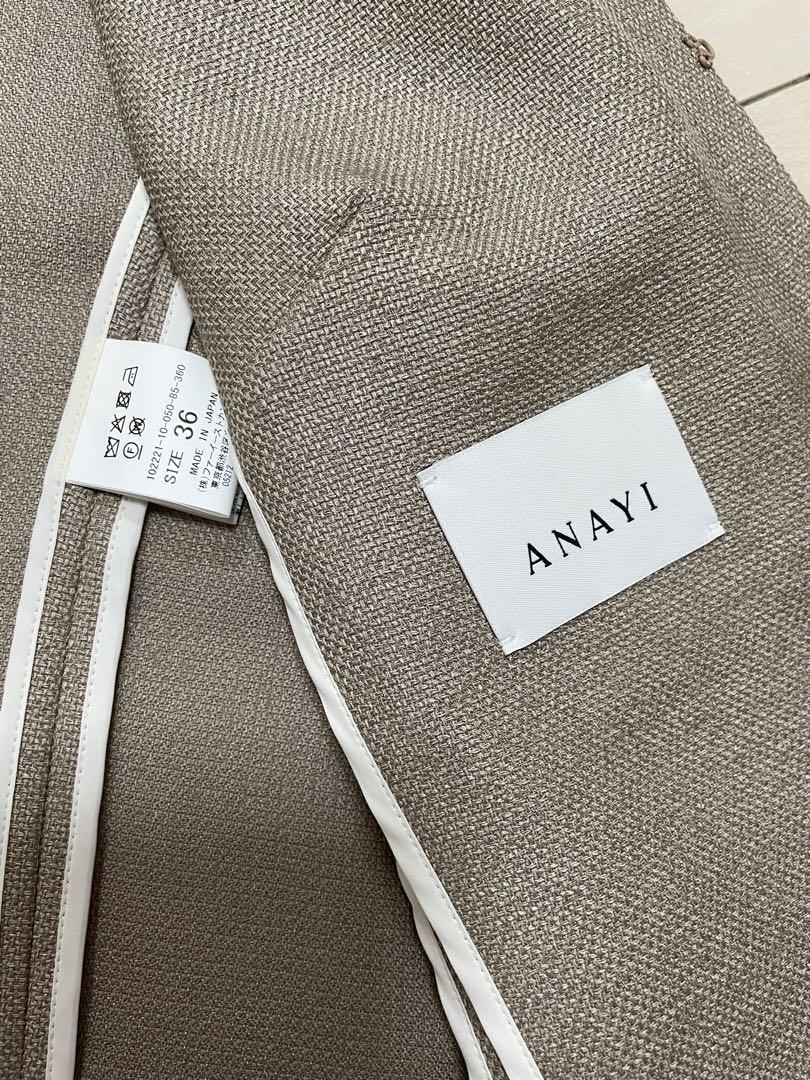 ANAYI アナイ　バスケットステッチ　ノーカラージャケット　金ボタンツイード