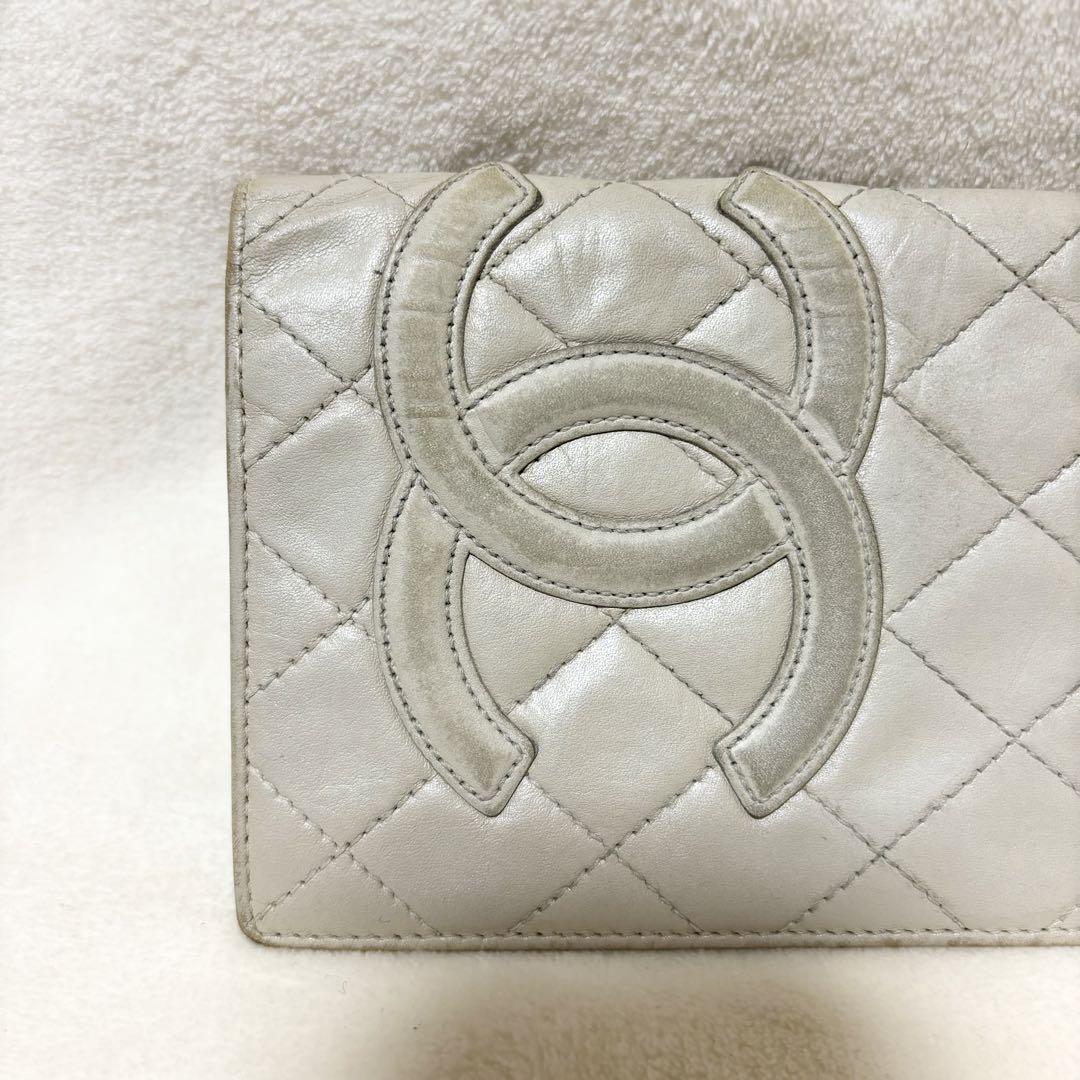 CHANEL ライトグレー キルティング 長財布 レザー ココマーク