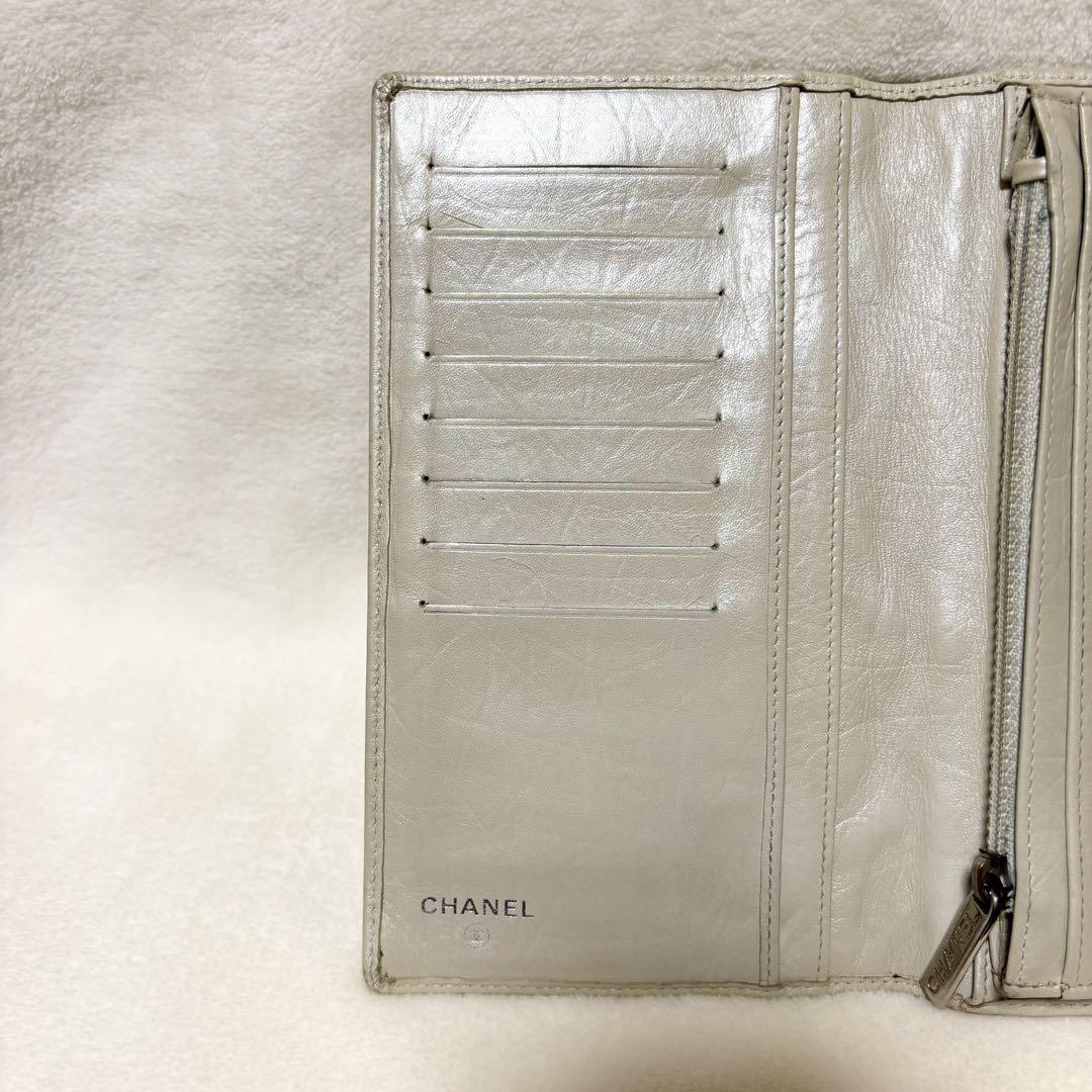 CHANEL ライトグレー キルティング 長財布 レザー ココマーク