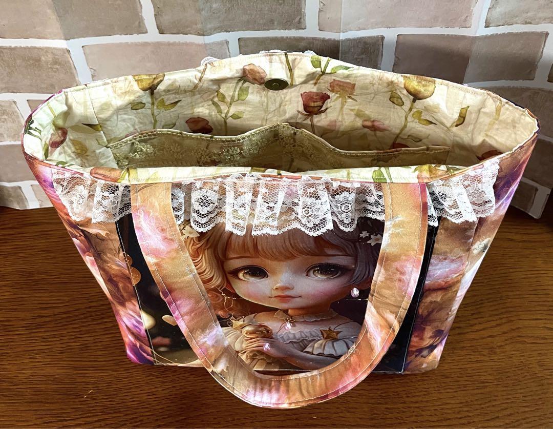 ハンドメイド トートバッグ(かわいい女の子)両面パネル