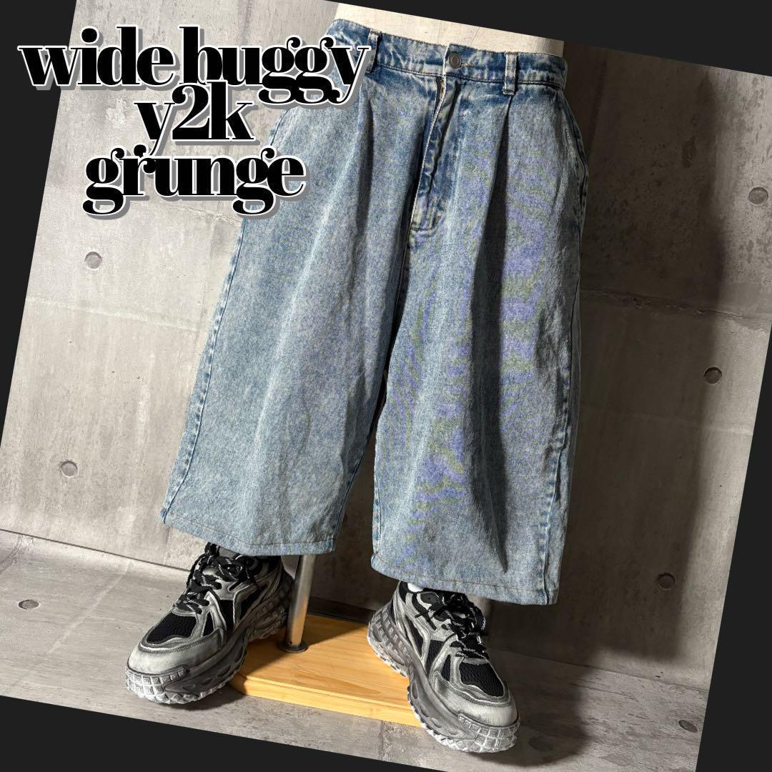 y2k グランジ ジョーツ デニム ハーフパンツ ケミカルウォッシュ 極太 丈長パンツ