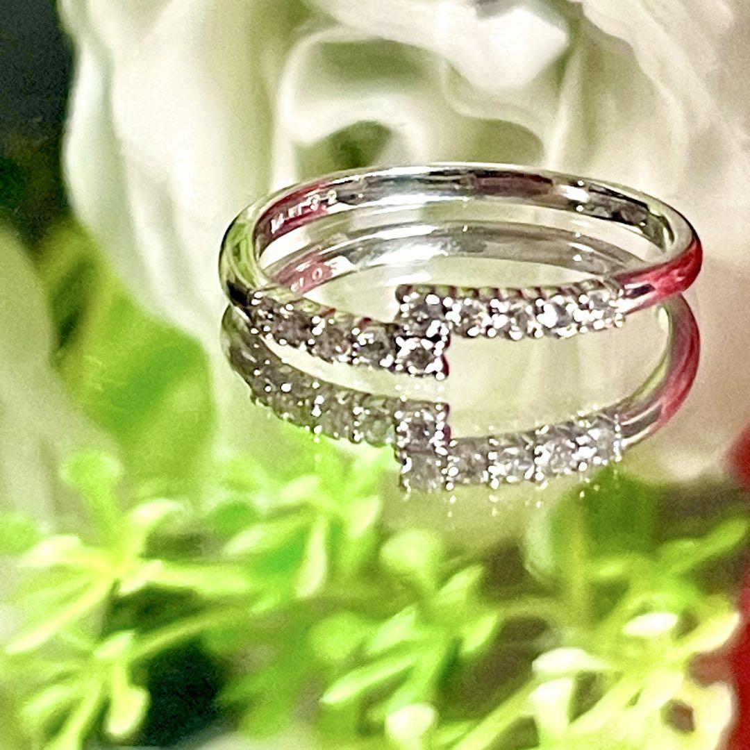 K18WG ダイヤモンド付 デザインリング 約12号 D集0.2ct