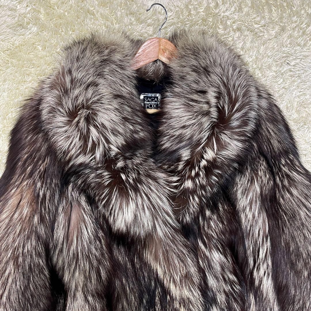 シルバーフォックス　リアルファーコート　Lサイズ相当　本毛皮　ボリューム満点