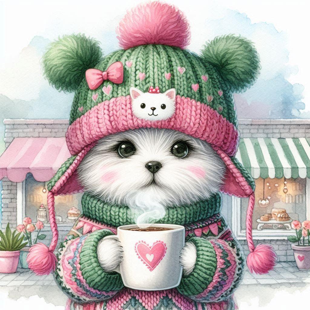 【予約生地】ホットコーヒー　マルチーズ　パネル生地　８柄