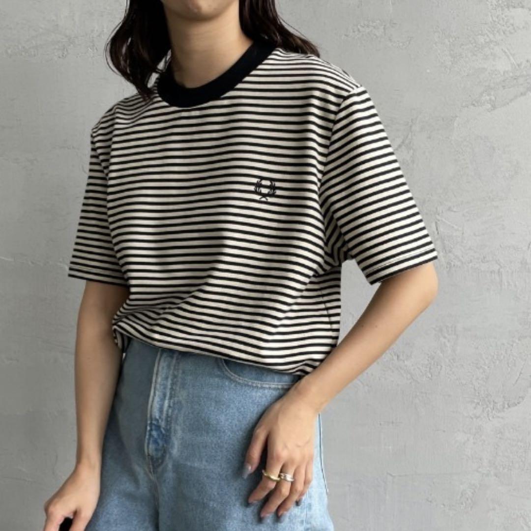 FRED PERRY ファインボーダーワンポイントロゴ刺繍Tシャツ