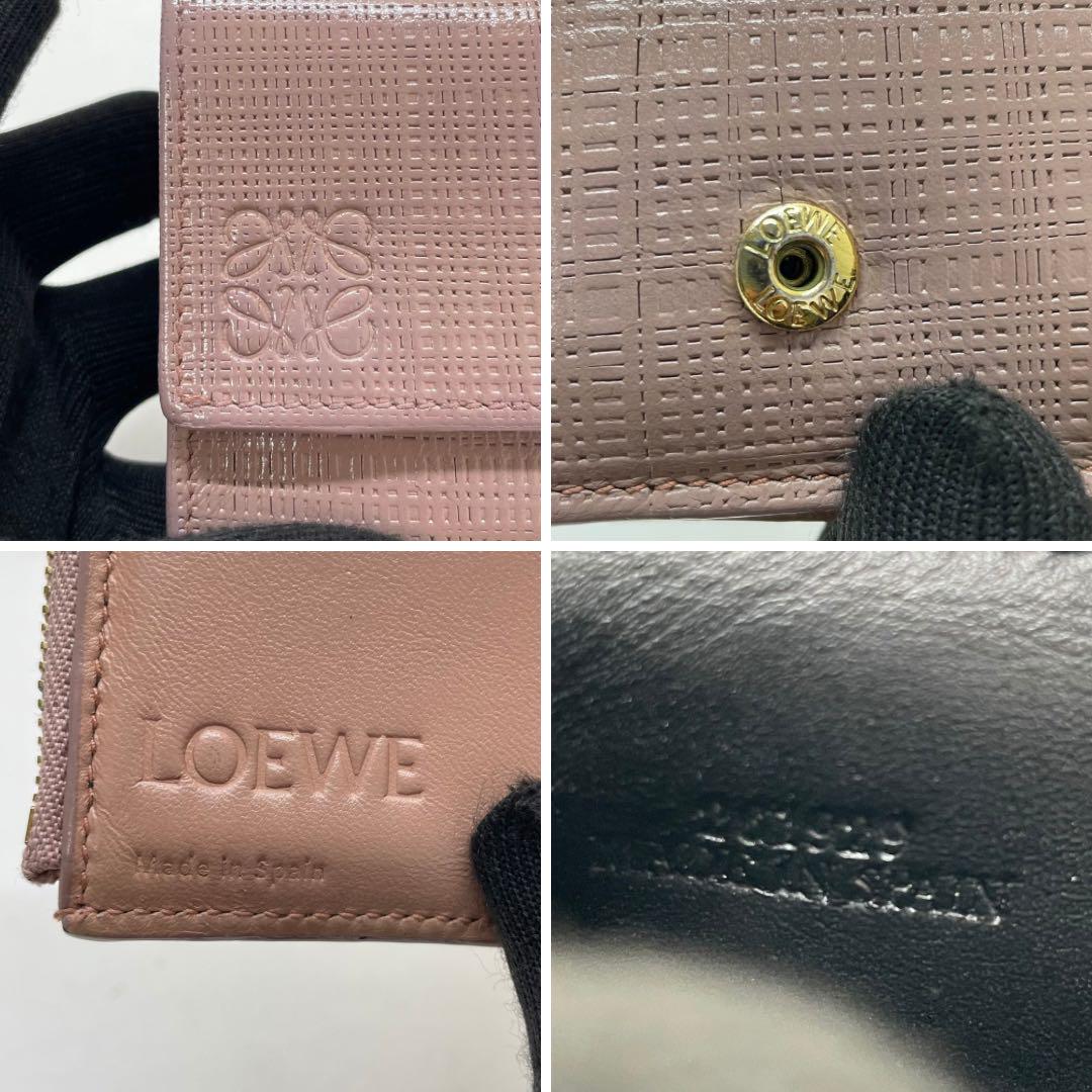 1301 LOEWE ロエベ 三つ折り財布 リネン アナグラム コンパクト