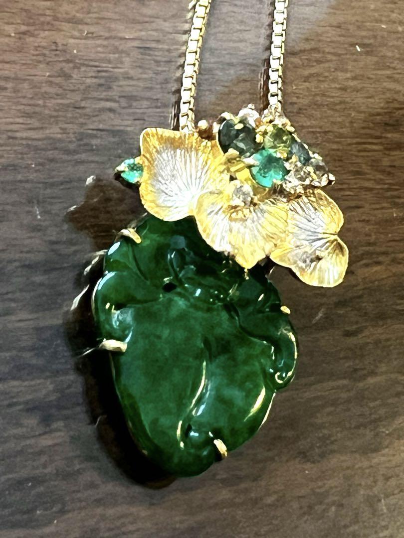 K18 翡翠 2.71ct ダイヤ 0.14ct いちごモチーフ ネックレス