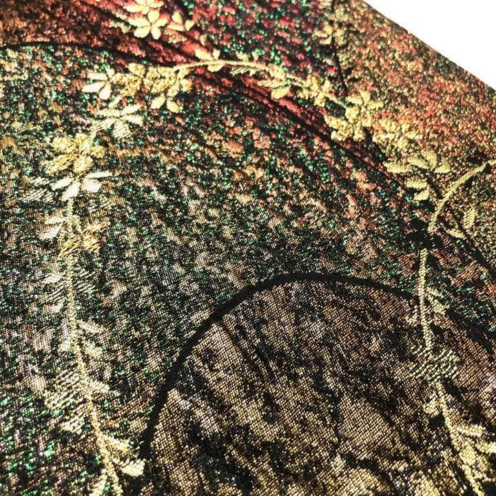 O-1822 袋帯 膨れ織 枝垂れ桜 金糸 鮮やかなグラデーション