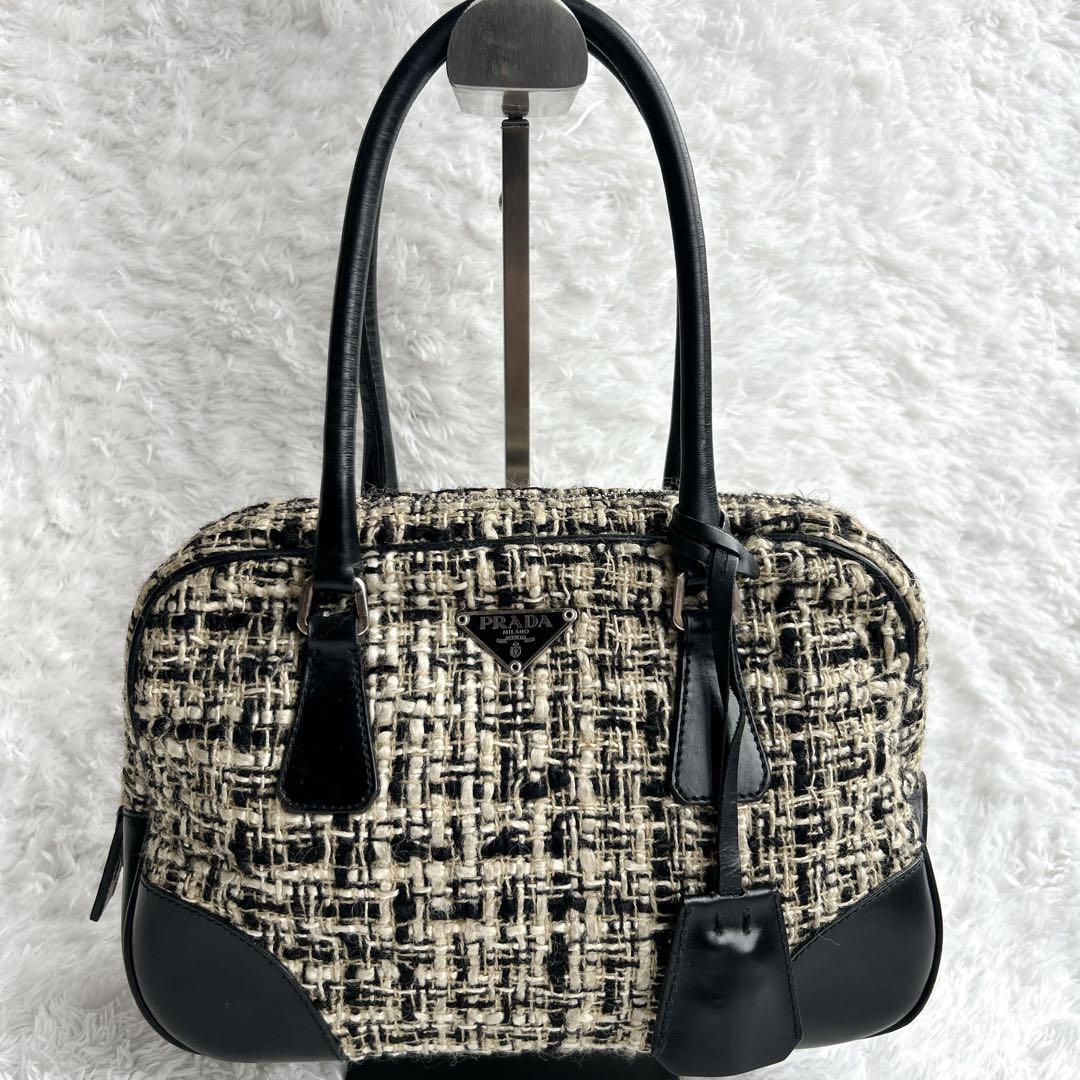 大人気新品 ミニボストンバッグ プラダ PRADA ツイード 三角 カナデ 南京錠 バッグ