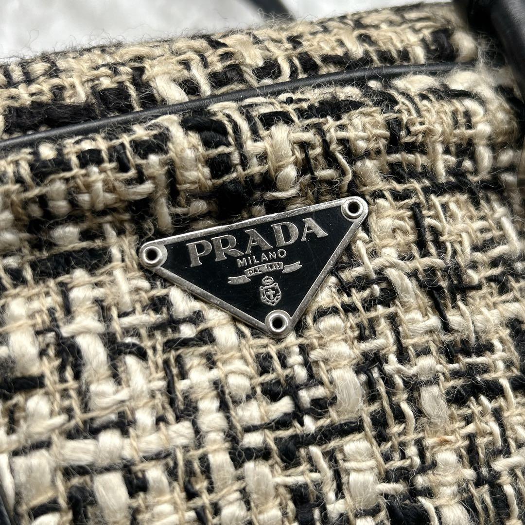 PRADA プラダ ミニボストンバッグ ツイード 南京錠 カナデ 三角