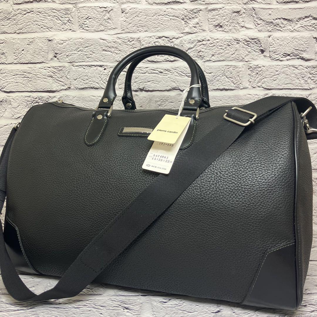 ピエールカルダン 大容量 ボストン 2WAY レザー シボ革 ブラック 新品・タグ付き✨ピエールカルダン ACE社 シボ革 2way ボストン