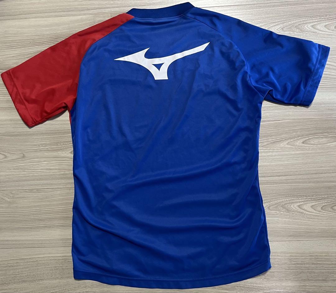 三菱養和 Mizuno サッカーシャツ 青赤 Vネック - メルカリ