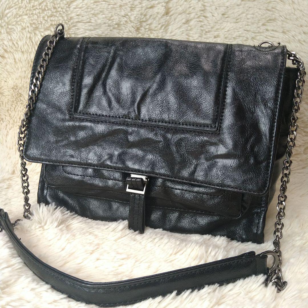 ZARA リンクルエフェクト ロッカー クロスボディバッグ チェーン ブラック