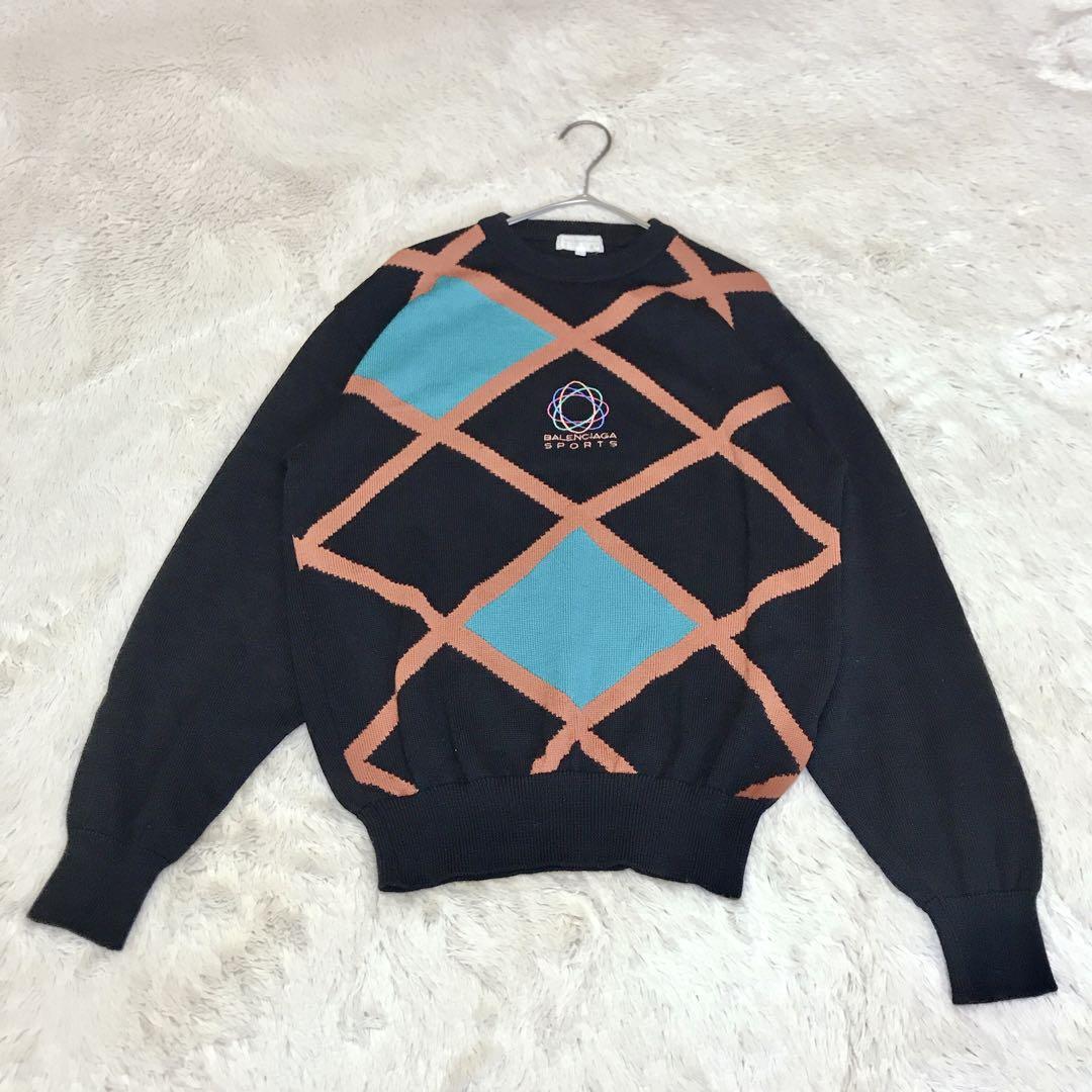 極美品 BALENCIAGA ロゴ ニット セーター スウェット 長袖 総柄 黒 画像2