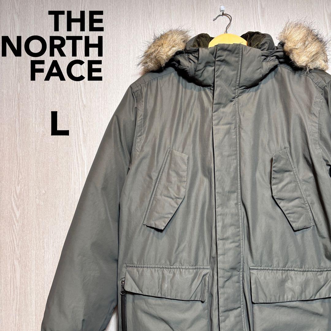 ザノースフェイス☆ダウンジャケット　Ｌ　カーキ　刺繍ロゴ　プロヒート