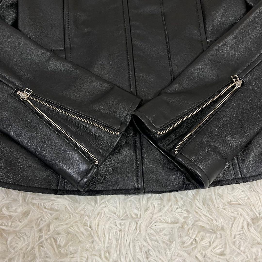 【美品】 もりのがっこう ラムレザー ノーカラー レザージャケット フリーサイズ