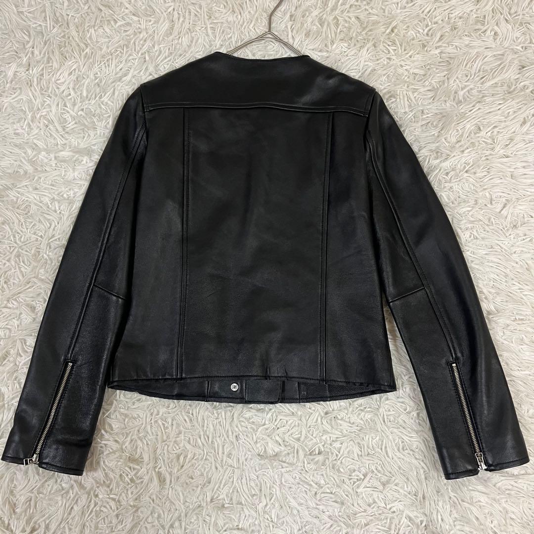 【美品】 もりのがっこう ラムレザー ノーカラー レザージャケット フリーサイズ