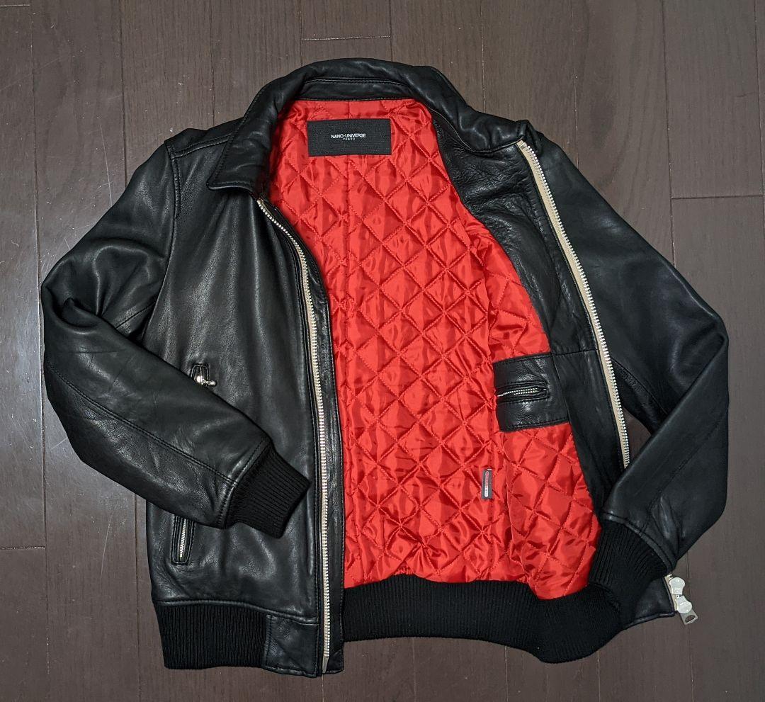 ナノユニバース ライダース ジャケット 羊革 ラム レザー ブラック S