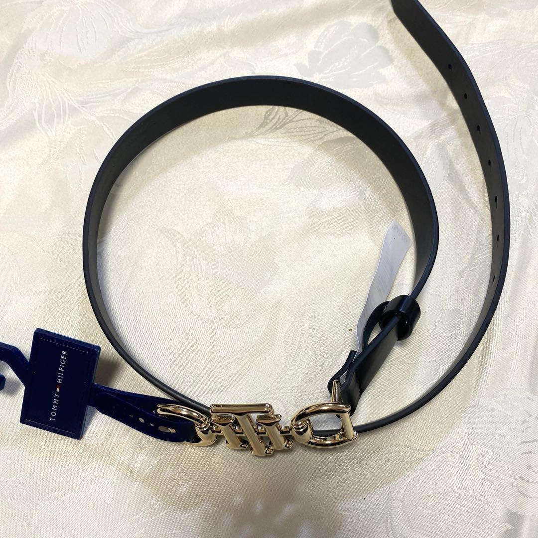 特価　新品 hilfiger バックルロゴゴールド ベルト 黒　M