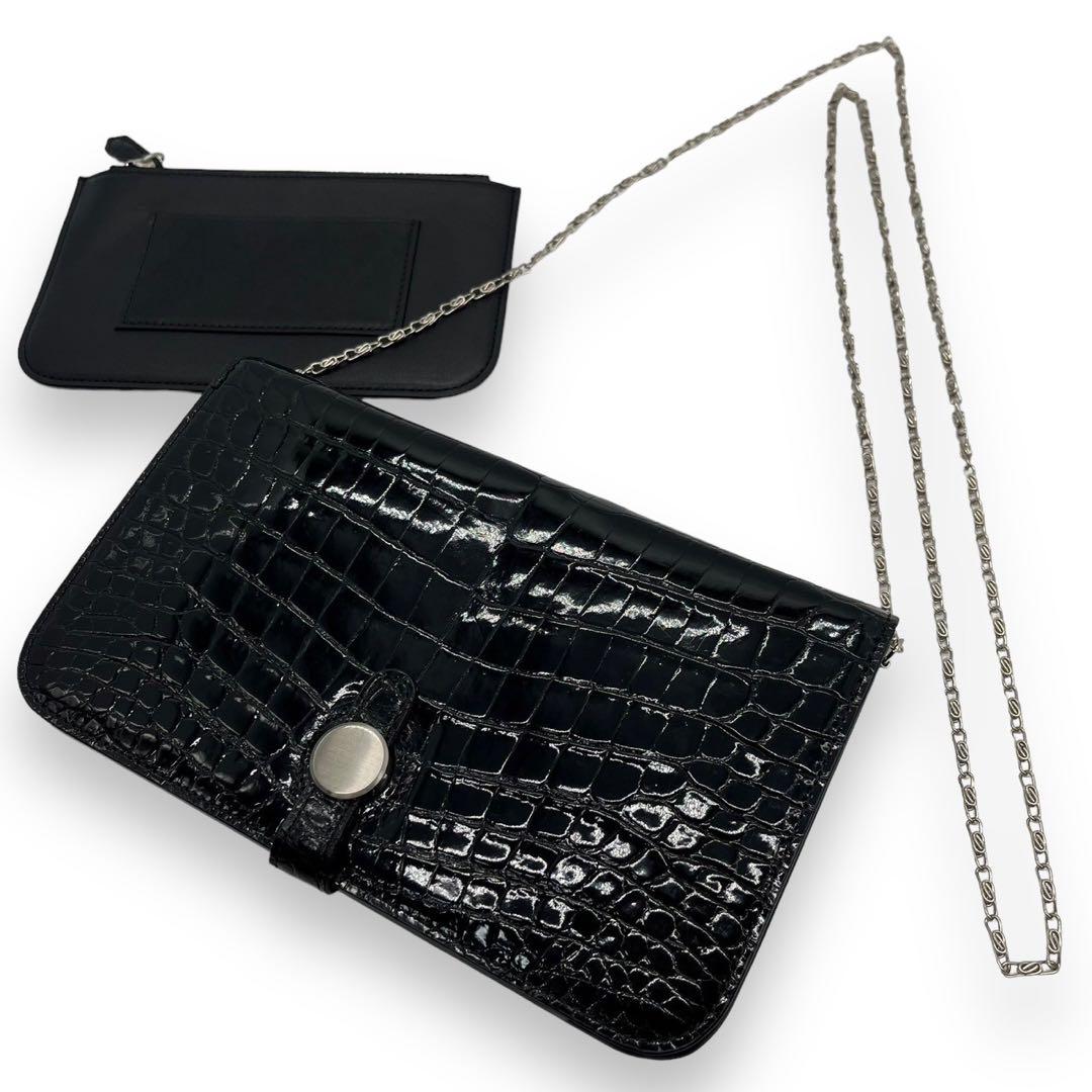極美品　シャイニングクロコ　アクセサリーポーチ　ブラック 極美品シャイニングクロコアクセサリーポーチブラック