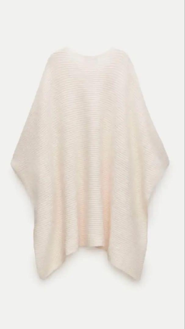 ZARA ホワイト　 ニットポンチョ ZARA ホワイト ニットポンチョ - メルカリ