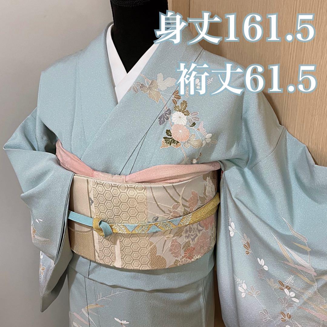 訪問着 付下げ 袷 正絹 くすみブルー 水色 - メルカリ