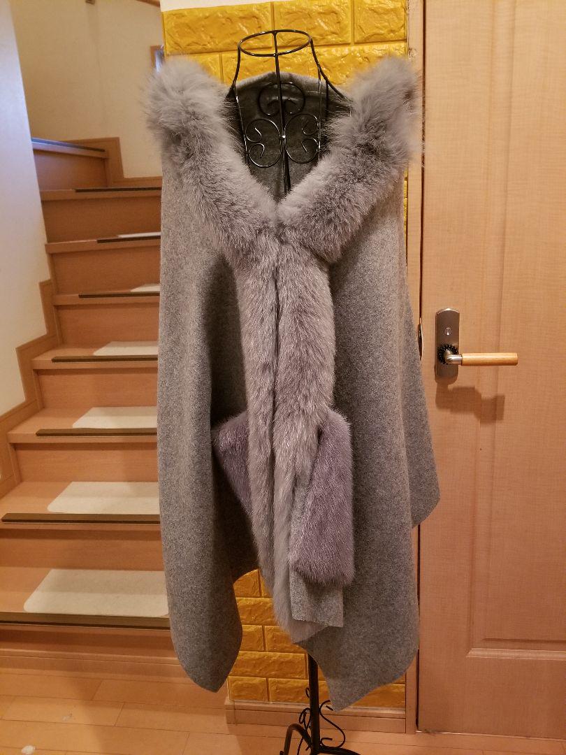 セール！新品　ケープ　カシミア　100% グレー セール！新品ケープカシミア100% グレー