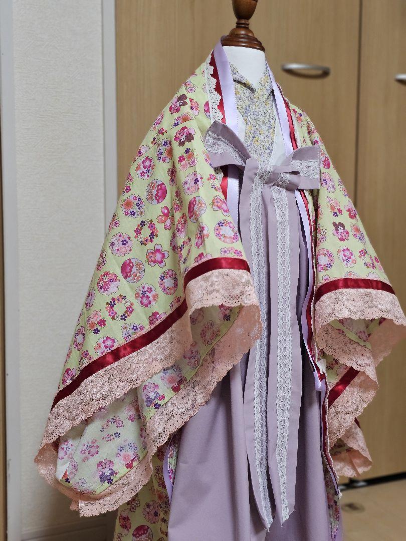 【80,90,100,110】グリーン2 十二単風 羽織 キッズ ベビー 和服