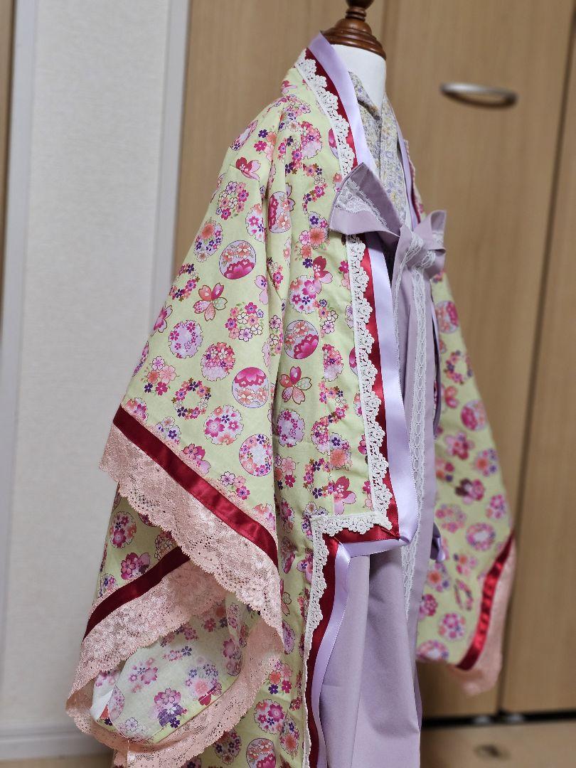 【80,90,100,110】グリーン2 十二単風 羽織 キッズ ベビー 和服