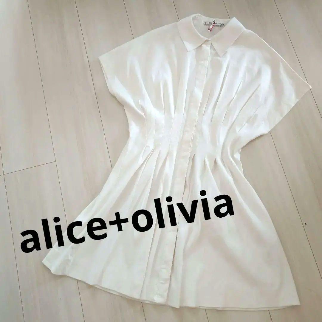 alice + olivia　プリーツ　白　シャツ　前開き　チュニック　 半袖