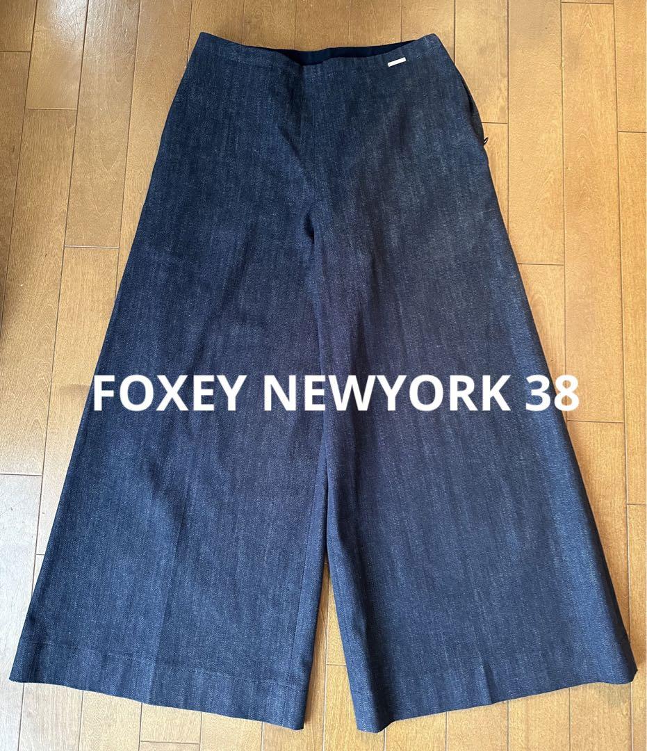 FOXEY NEW YORK  デニムワイドパンツ　ガウチョ　ロゴプレート38