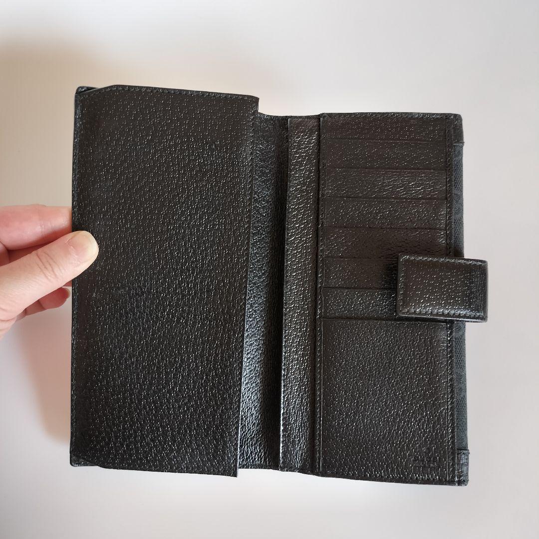 グッチ 長財布 GG柄 キャンバス ブラック 黒 フラップ レザー ゴールド金具