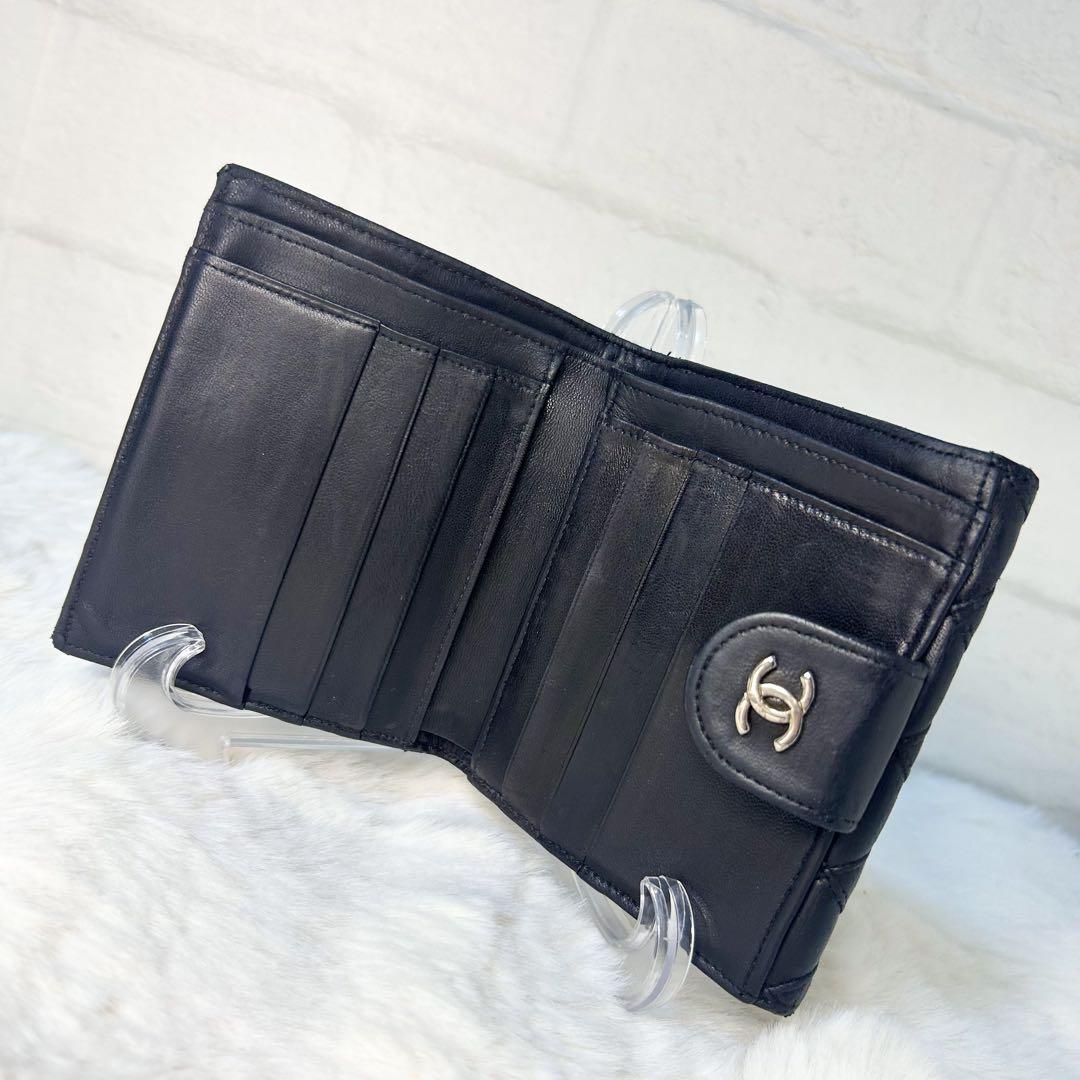 シャネル　ココマーク　ビコローレ　Wホック　財布　ブラック CHANEL レザー 二つ折り財布 ビコローレ Wホック ココマーク
