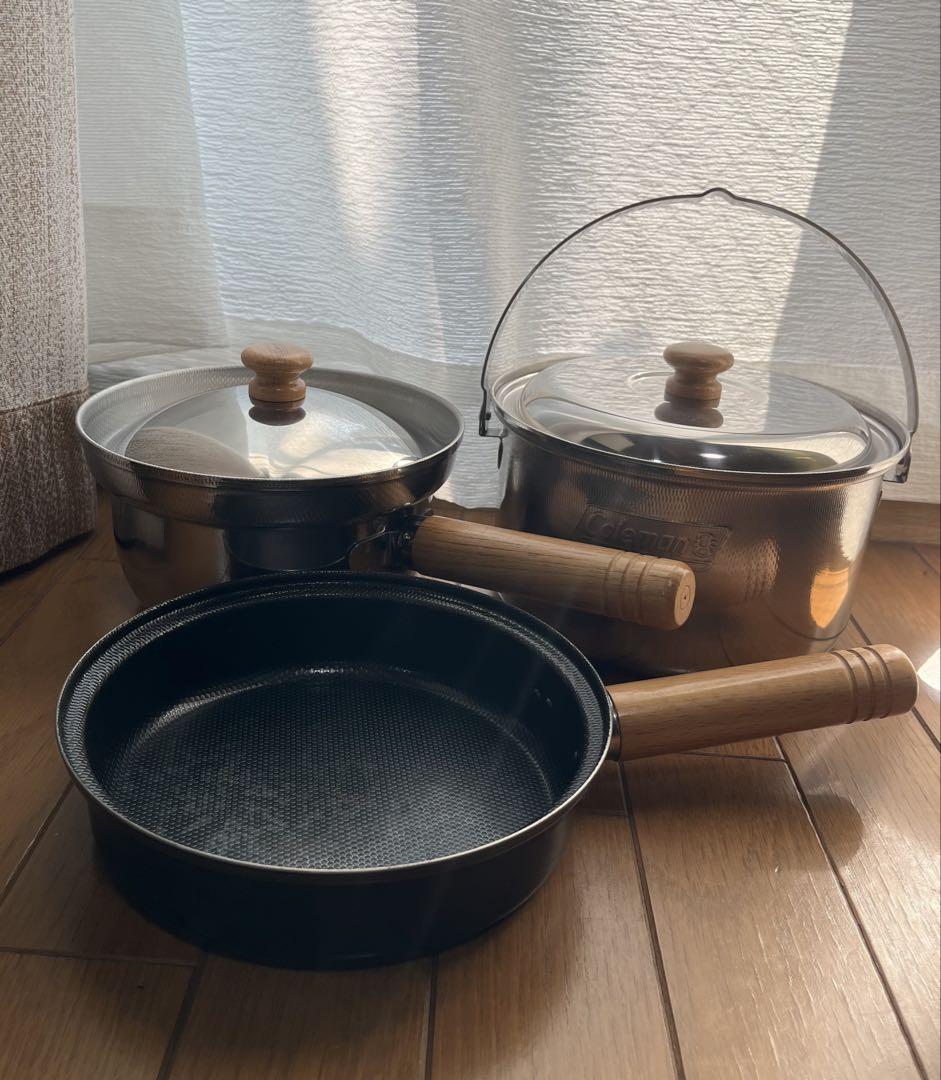 Coleman クッカーセット鍋2フライパン1 収納袋付 used - メルカリ